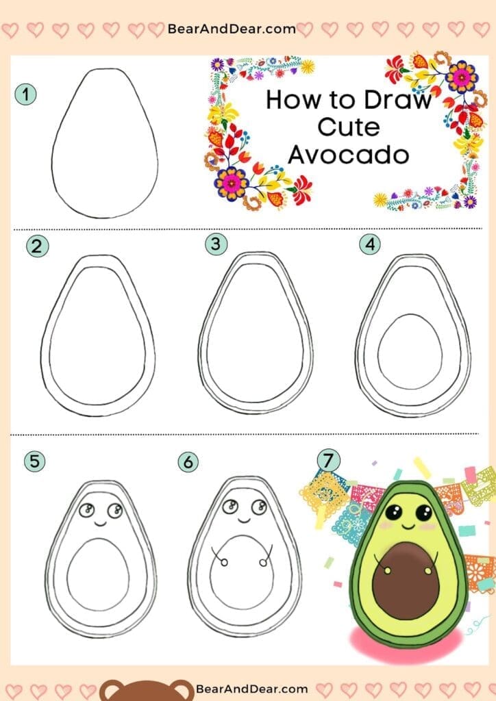 How To Draw An Avocado: Simple And Cute Bear Dear